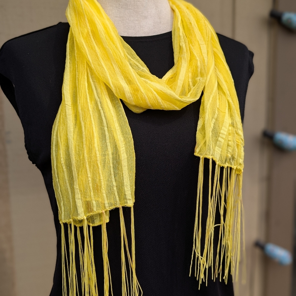 Daffodil Yellow Silky Scarf With Fringe